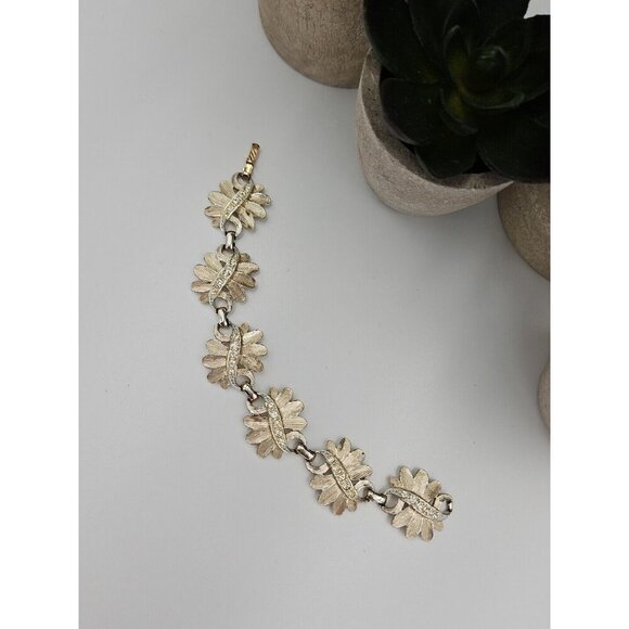 Vintage‎ Sarah Coventry Light Gold Tone Clear Rhinestone 7" Panel Bracelet - Picture 5 of 6